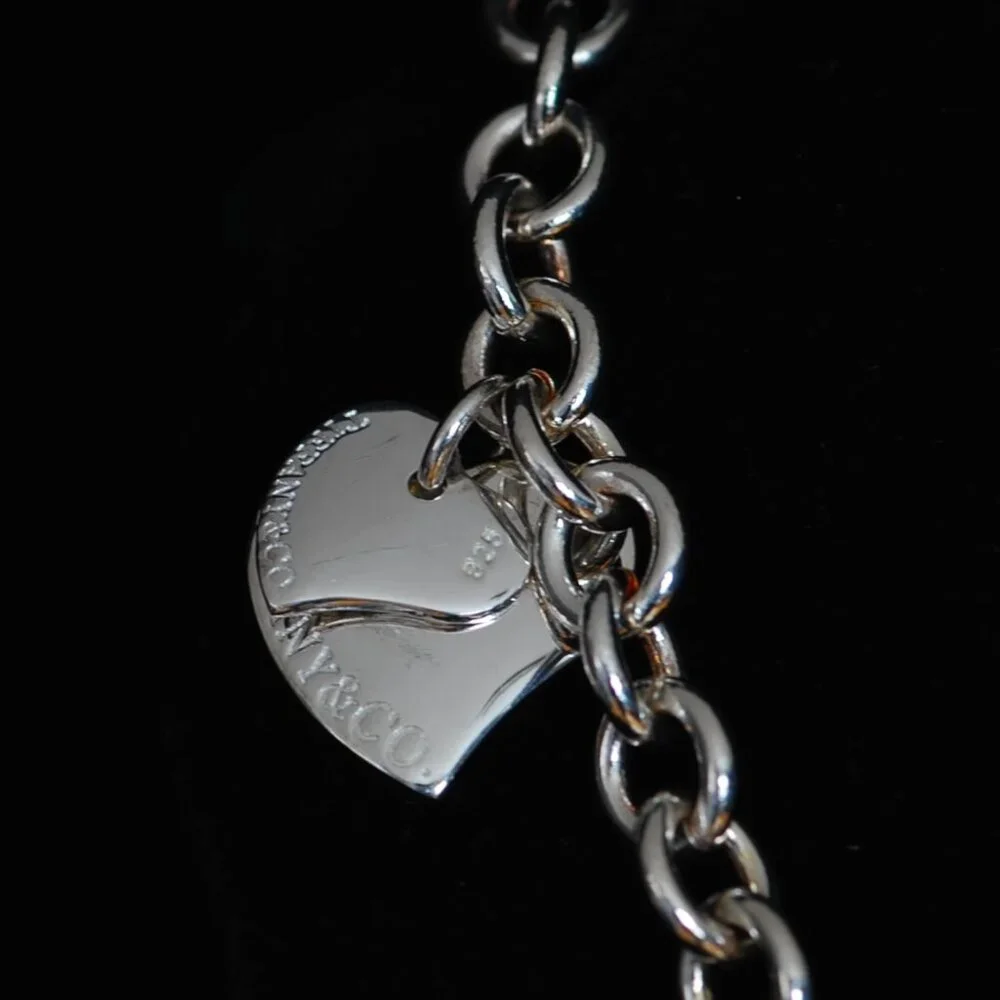Tiffany Sterling Silver Heavy Link Double Heart Charm Necklace - Picture 2 of 7